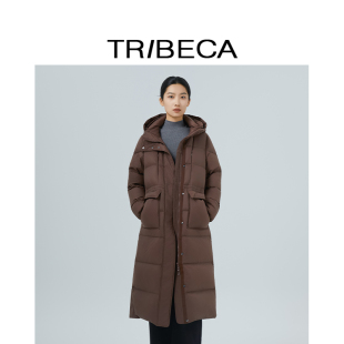 TRIBECA翠贝卡2025冬新款商场同款气质收腰纯色保暖长款羽绒服女