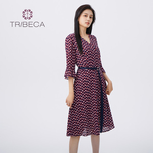 TRIBECA翠贝卡商场同款春收腰显瘦女五分袖连衣裙