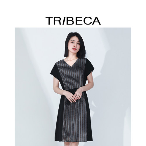 TRIBECA翠贝卡条纹短袖连衣裙