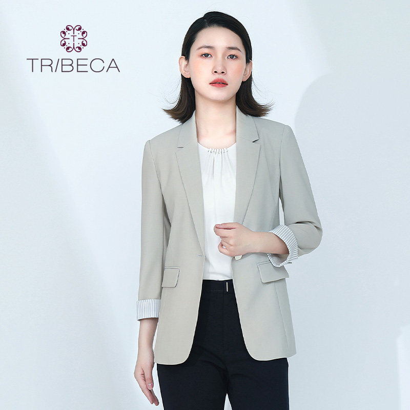 TRIBECA翠贝卡春秋商场同款职业小通勤领装套装小女外套西装黑色