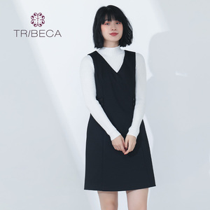 TRIBECA翠贝卡商场同款秋季女领纯色显瘦无袖连衣裙