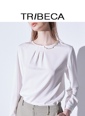 TRIBECA/翠贝卡2024秋新款商场同款白色设计感纯色通勤女长袖衬衫