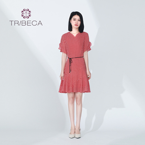 TRIBECA翠贝卡商场同款夏时尚格子气质连衣裙