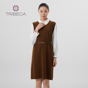 TRIBECA翠贝卡商场同款秋冬女士假两件连衣裙显瘦