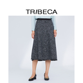 TRIBECA 半身裙 黑色复古a字伞裙中长款 翠贝卡2024秋新款 商场同款