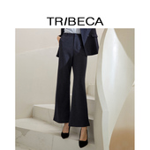 条纹女通勤职业高腰微喇长裤 TRIBECA翠贝卡2025秋新款 商场同款