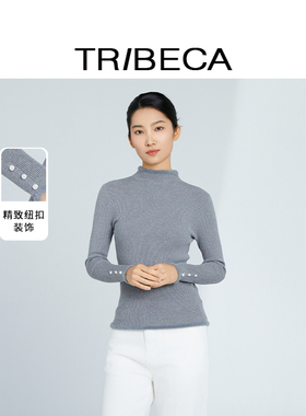 翠贝卡2025秋季新款商场同款半高领灰色修身显瘦百搭打底针织衫
