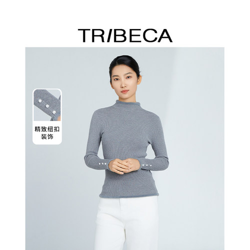 翠贝卡毛领修身百搭针织衫