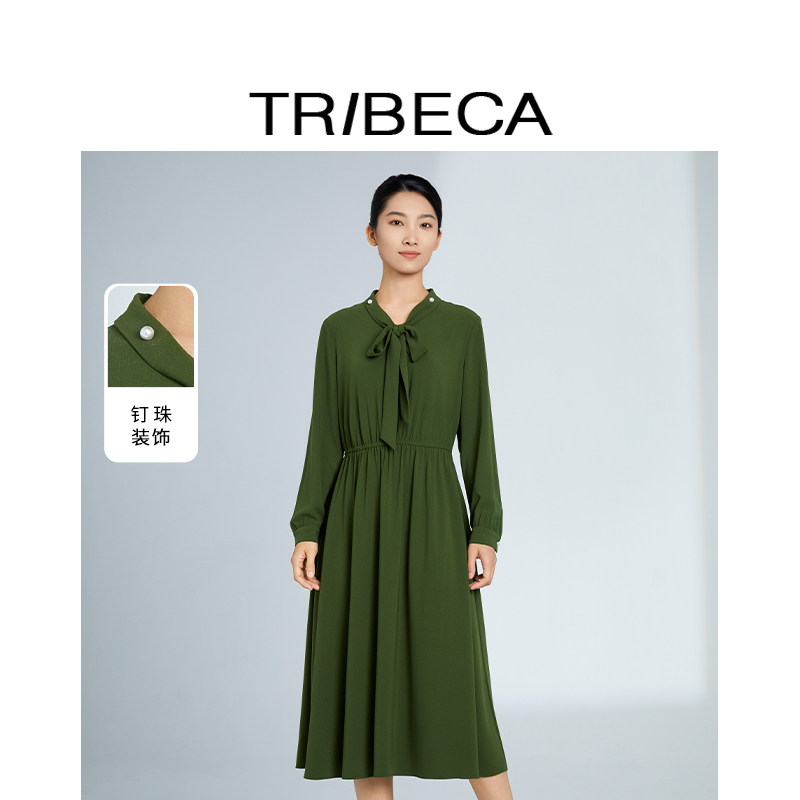 翠贝卡通勤松紧腰连衣裙
