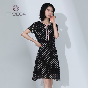 TRIBECA翠贝卡夏季商场同款波点修身显瘦短袖连衣裙