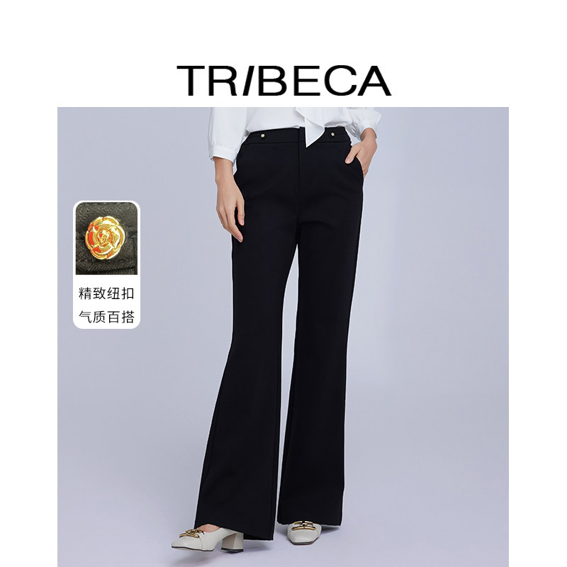 TRIBECA翠贝卡2025年春季设计感微喇高腰新款职业通勤黑色西裤女