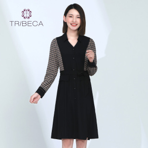 TRIBECA翠贝卡春商场同款女士拼接假两件显瘦连衣裙