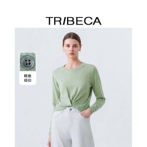 翠贝卡圆领扭结针织衫