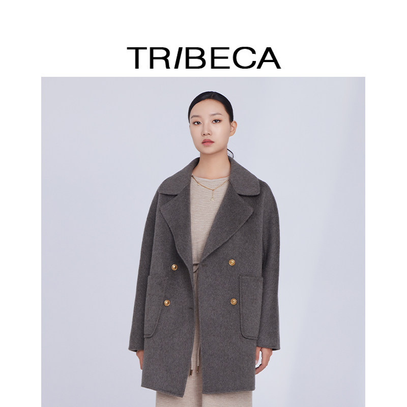 TRIBECA翠贝卡2024秋冬商场同款新款含绵羊毛廓形通勤双面呢大衣