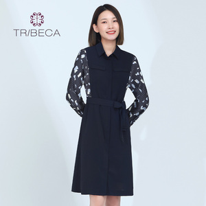 TRIBECA翠贝卡设计新款上市纯色商场同款春夏收腰显瘦拼接连衣裙