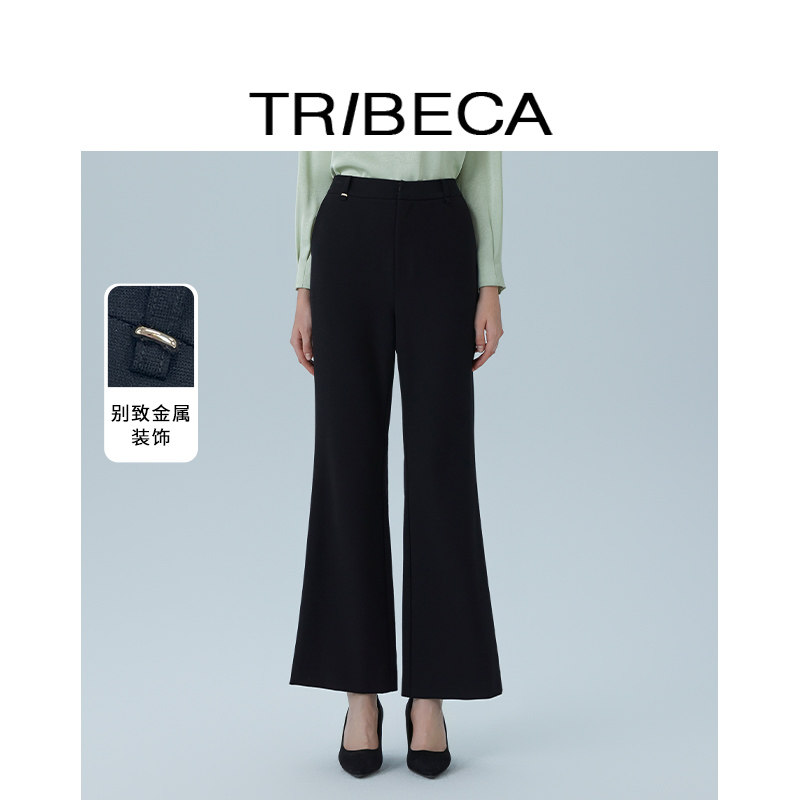 翠贝卡微喇裤女黑色通勤