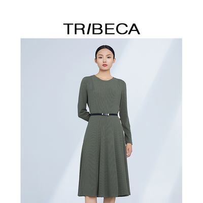 翠贝卡休闲通勤纯色修身连衣裙