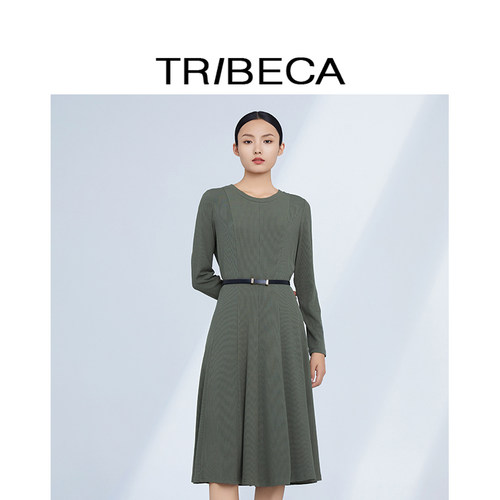 翠贝卡休闲通勤纯色修身连衣裙