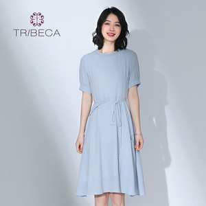 TRIBECA翠贝卡商场同款夏女收腰显瘦雪纺气质连衣裙