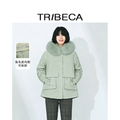 秋冬女士时尚 TRIBECA 翠贝卡商场同款 纯色毛领保暖皮草加厚派克服