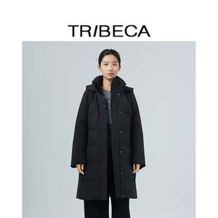TRIBECA翠贝卡2025冬新款商场同款中长款黑色通勤保暖鹅绒羽绒服