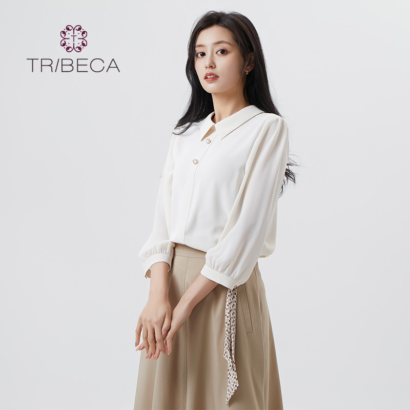 TRIBECA翠贝卡商场同款春季女职场泡泡袖领衬衫