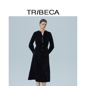 TRIBECA翠贝卡2025秋新款 连衣裙 收腰长袖 商场同款 优雅V领中长款