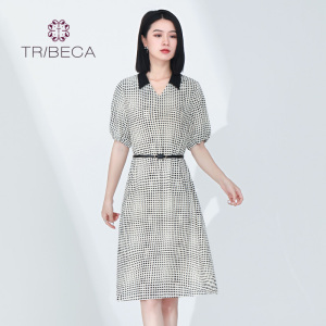 TRIBECA翠贝卡夏季商场同款女士显瘦翻领短袖连衣裙