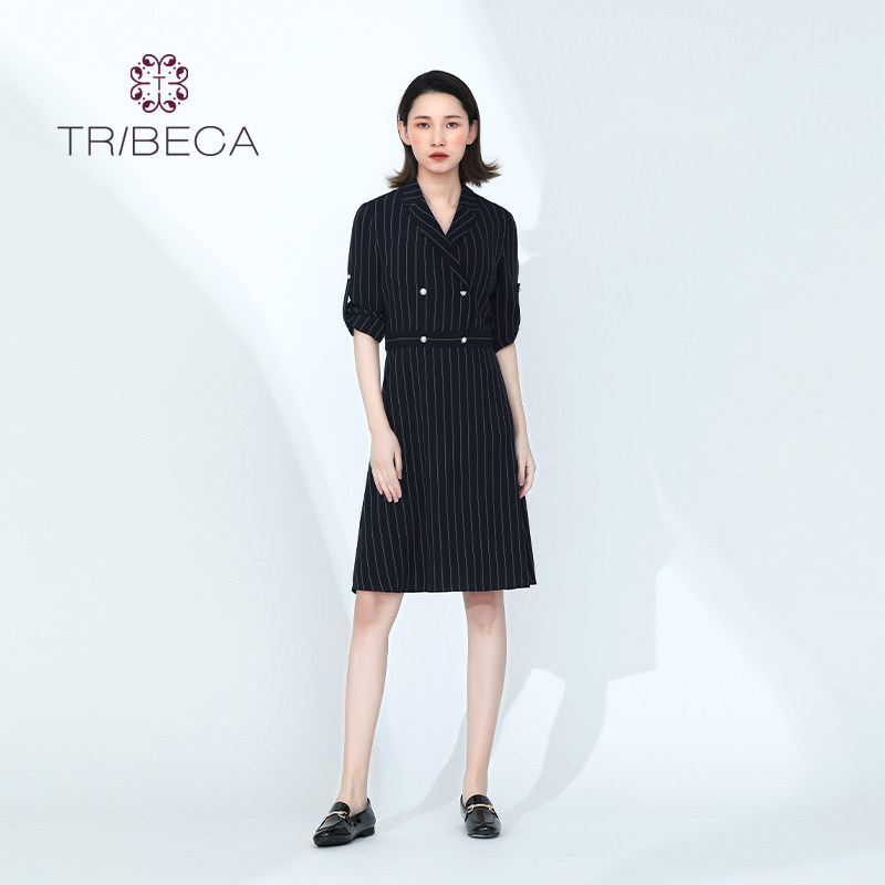 翠贝卡春季条纹修身连衣裙
