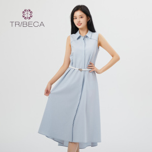 TRIBECA翠贝卡夏季商场同款翻领无袖收腰显瘦连衣裙