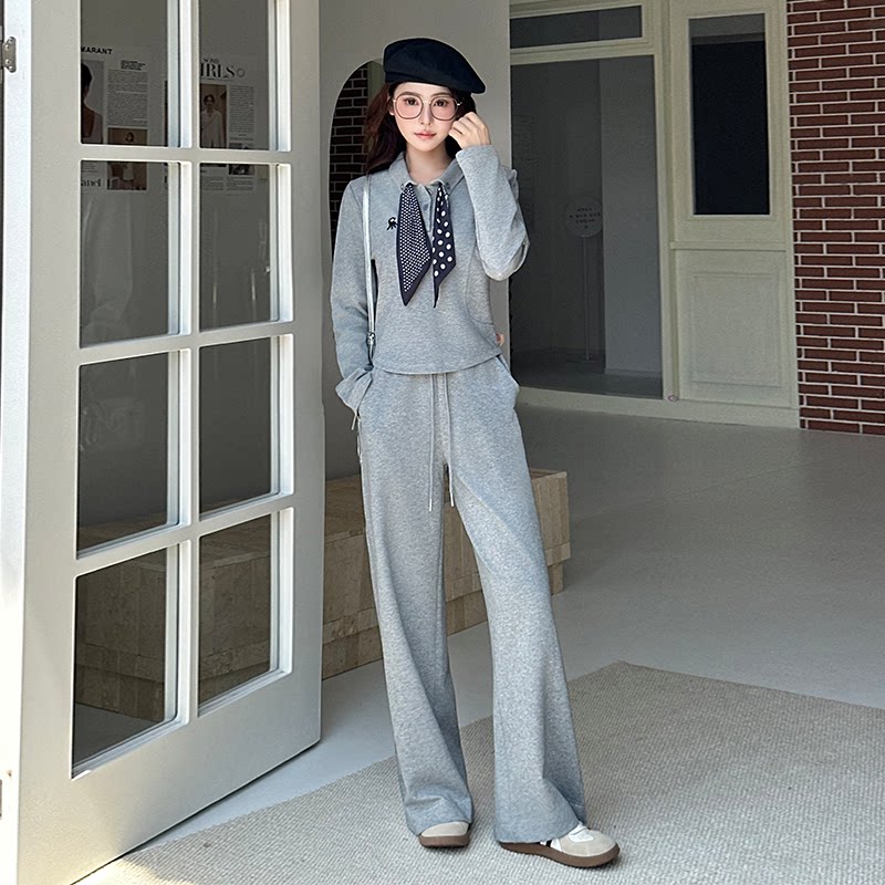 早秋2025夏季新款时尚套装女百搭宽松女上衣直筒裤子小个子两件套