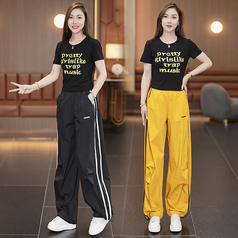 时尚休闲黄色运动套装女2025夏季