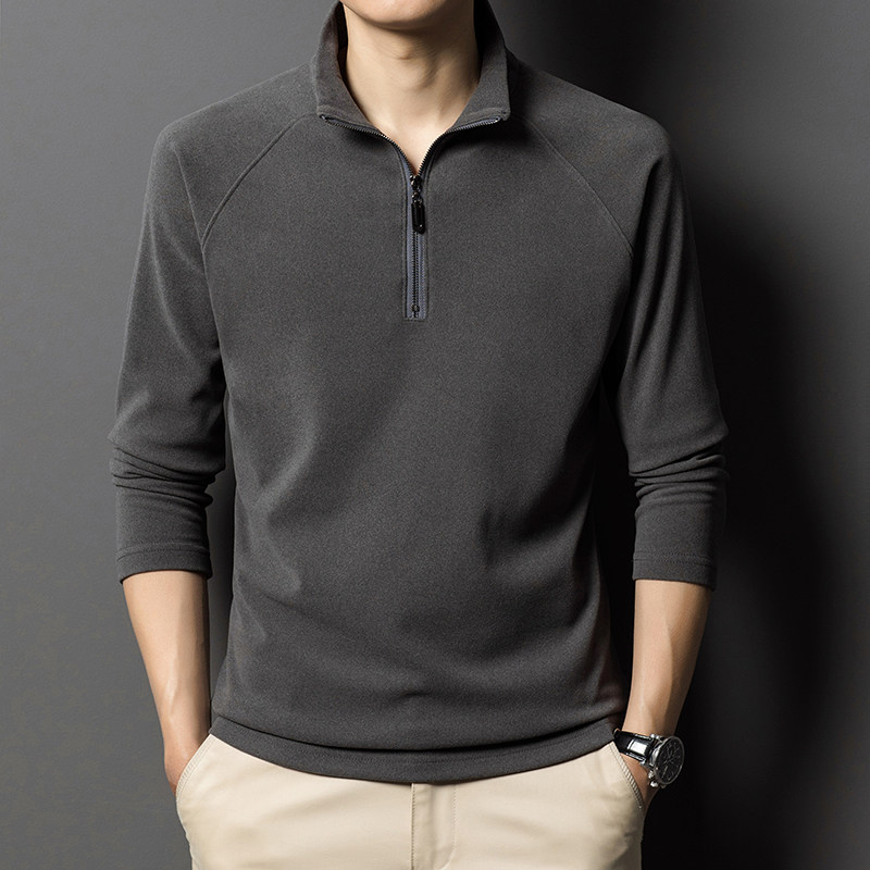 秋冬新款半拉链立领长袖t恤男春季纯色德绒打底衫休闲双面绒卫衣