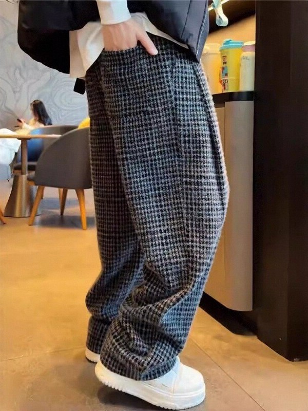 潮牌重磅直筒休闲裤男士冬季百搭保暖阔腿裤宽松舒适加厚绒面卫裤