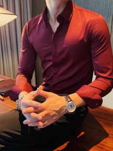 弹力痞帅长袖 潮牌新款 修身 男士 寸衣免烫垂滑衬衣 潮流轻奢商务衬衫