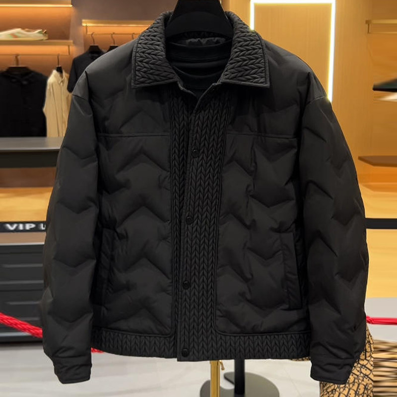 高级感时尚拼接羽绒服男2025年冬季简约翻领外套商务休闲保暖夹克