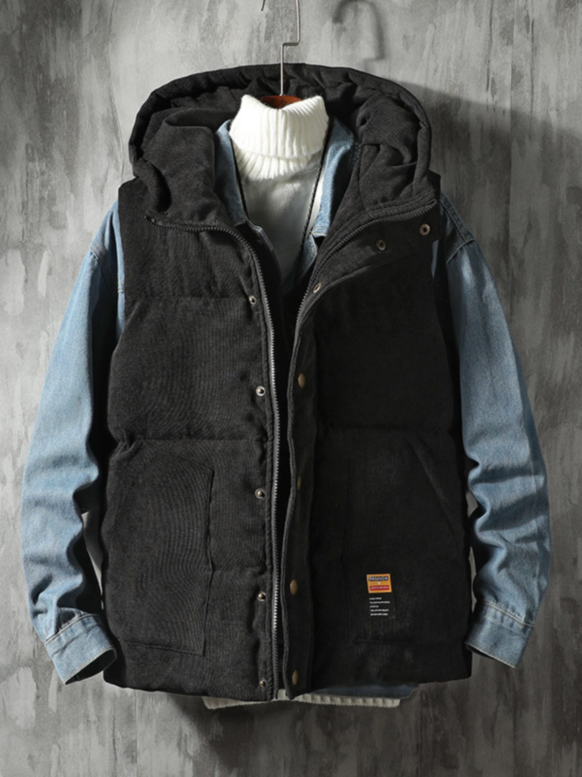 潮牌舒适保暖纯色羽绒棉马甲男2025新款宽松立领背心坎肩马夹外套