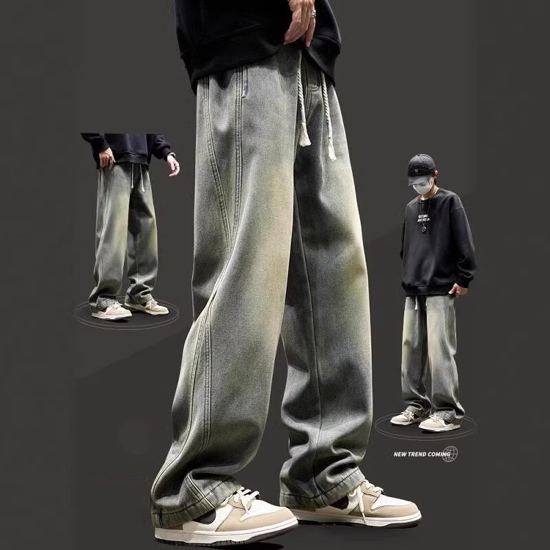 潮牌美式复古休闲牛仔裤男士2025年新款宽松直筒长裤水洗工装裤子