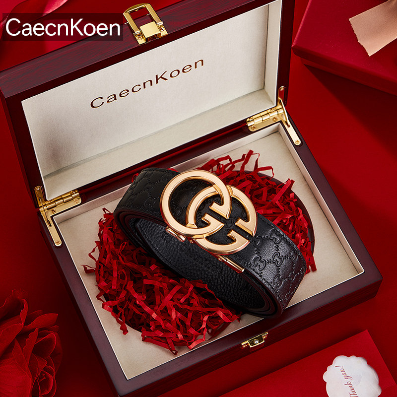 正品皮带男士款真皮高档奢侈品牌商务牛皮自动扣裤腰带男礼盒礼物