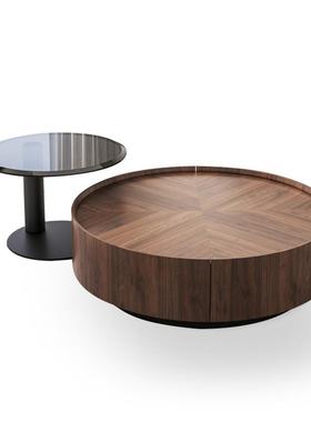 轻奢意极简代茶式几厅北欧侘寂风圆形胡桃木色37478现简约小户客