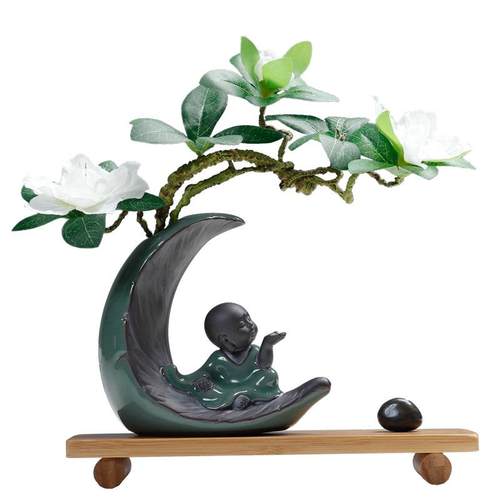 禅意小和尚创意陶瓷艺术品摆件居家送礼茶几办公室桌面装饰木工艺