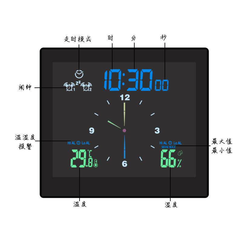 创意防水静音时钟浴室电子挂钟温湿度计时钟带吸盘厨房防潮计时器