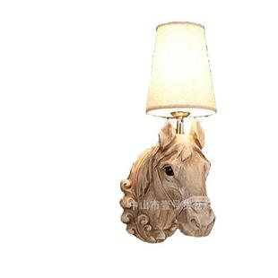 复古树马头壁灯餐欧式 头饰酒店客房房间床LED壁 创意脂酒吧220厅装