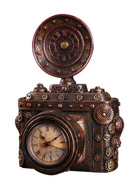 复古照7111-23相相机摆件美式仿真机械装火脂车头时钟树工艺品机