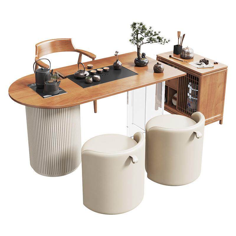 现代简约小户型实木阳台茶桌椅组合奶油风家用功夫小茶台泡茶桌子