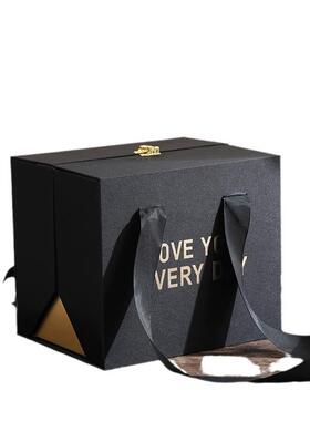 品黑色双层礼烟盒开窗鲜C20花礼盒日放父亲节圣诞节方形精生品礼