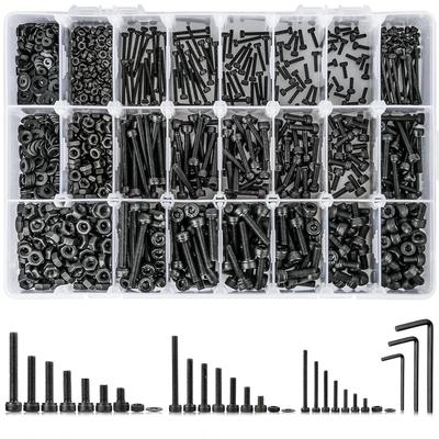 1260pcs碳钢发黑12.9级M2-M4杯头内六角螺丝螺母平垫组合套装螺丝