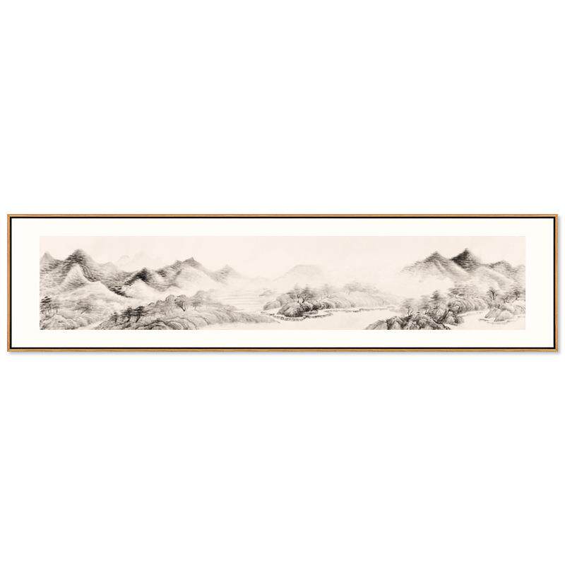 潇湘云景新中式水墨风景画原木风民宿茶室客厅壁画卧室床头装饰画