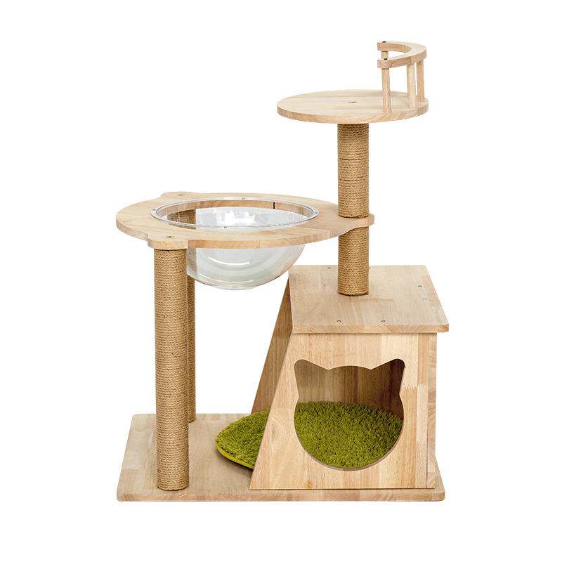 猫爬架橡胶木实木猫窝三层太空舱半球立式大型猫别墅剑麻抓柱爬架