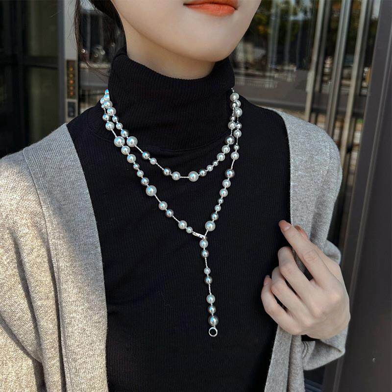 秋冬珍珠毛衣链子女款项链长款百搭设计高级感轻奢满天星串珠饰品